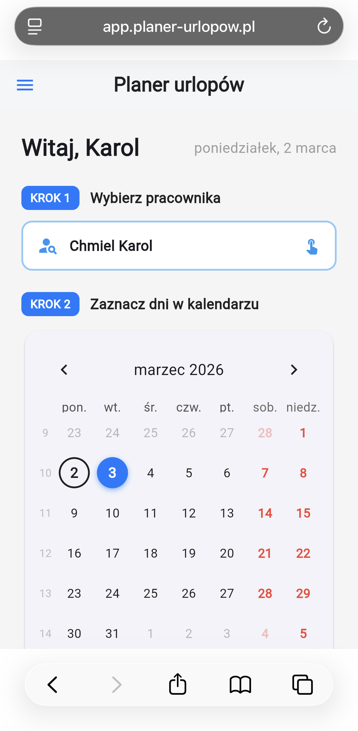 Aplikacja mobilna Planer Urlopów